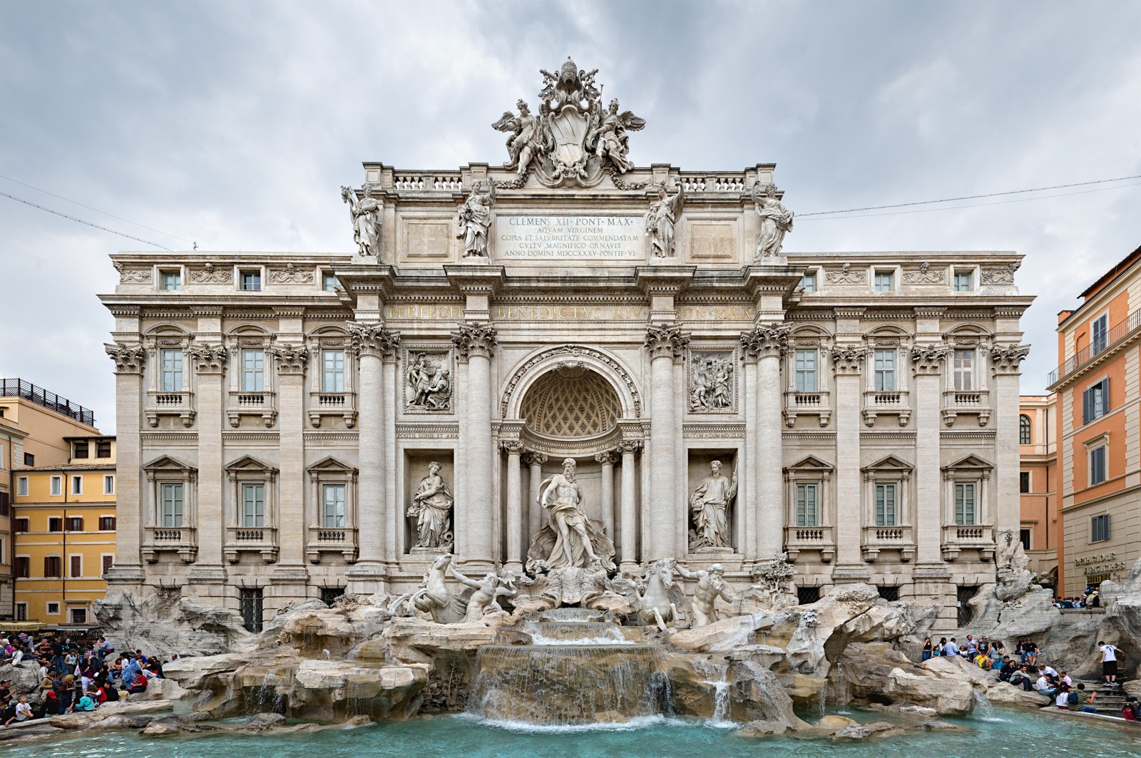 Trevi Fountain and surrounding Roman façades, a stop on a central Rome walk
